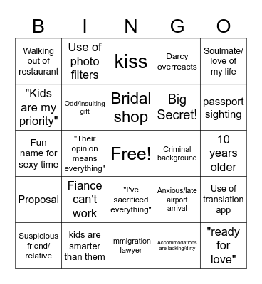 90 day Fiance Bingo Card