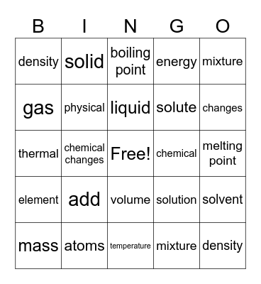 matter bingo card Bingo Card