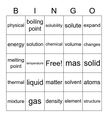 matter Bingo Card