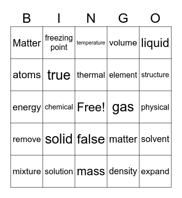 Matter Bingo Card