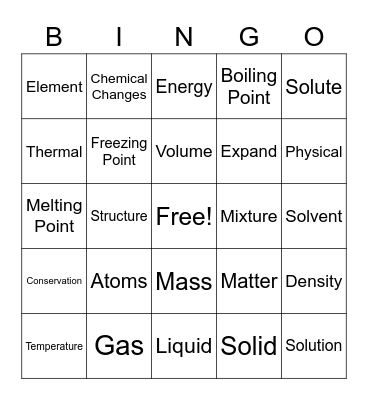 Matter BINGO Card