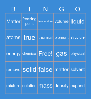 Matter Bingo Card