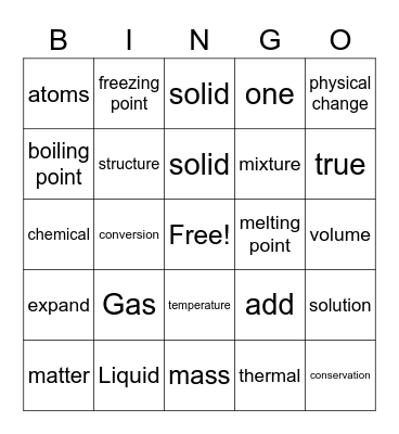 Matter bingo Card