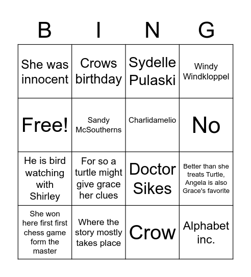 Westing game Bingo Card