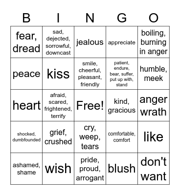 Chapter 5 Emotion and Feeling Bingo Card