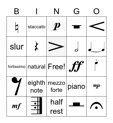 Music Symbol Review Bingo Card