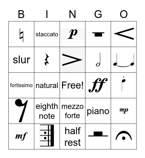 Music Symbol Review Bingo Card