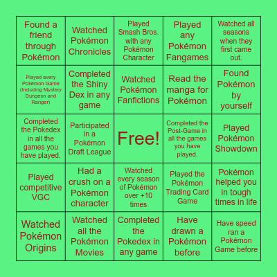 Pokemon Bingo Card
