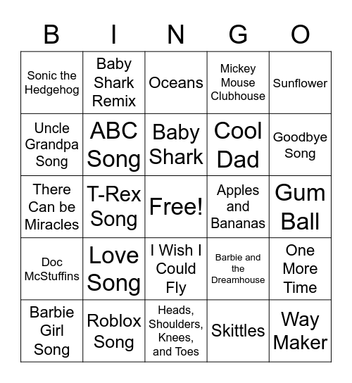 Song Titles Bingo Card