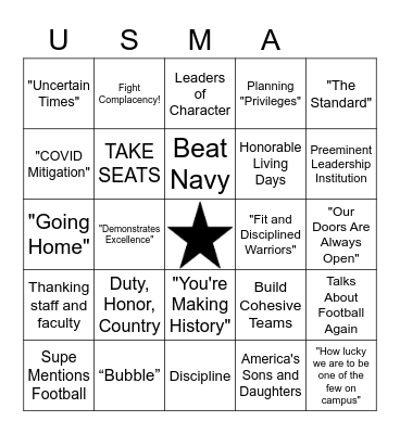 Thayer Review Dinner Bingo Card