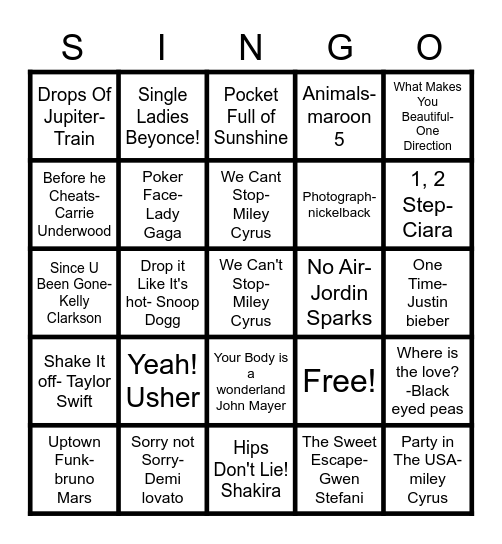 Singo Bingo Card