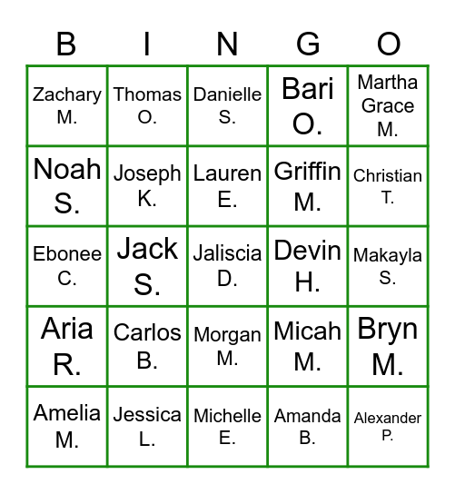 ACE GREEN Bingo Card