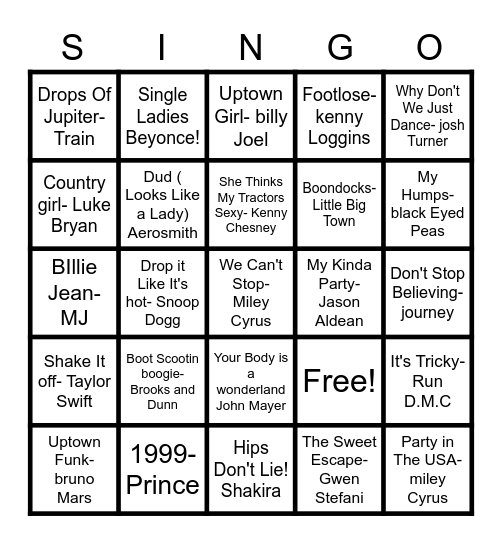 Singo Bingo Card