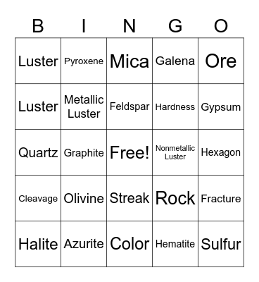 Mineral BINGO Card