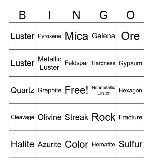 Mineral BINGO Card