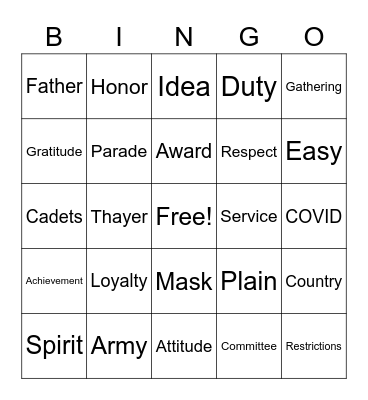 Thayer Award Bingo Card
