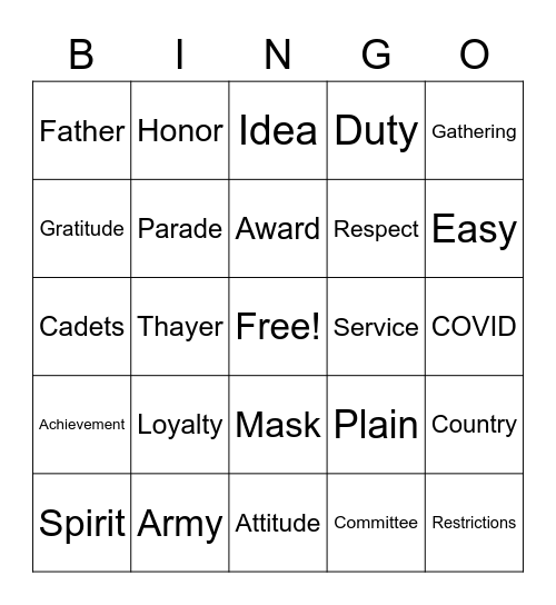 Thayer Award Bingo Card