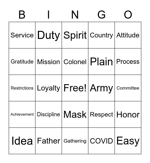 Thayer Award Bingo Card