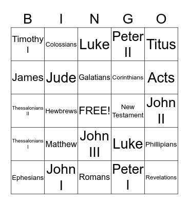 Bible Bingo Card