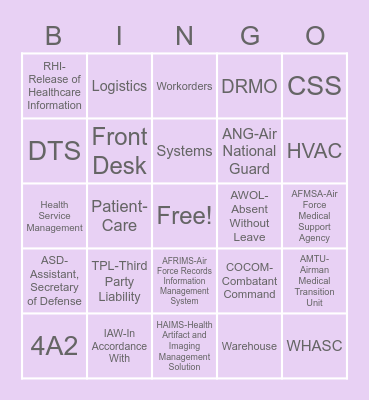 4A/MSC Appreciation Week Bingo Card