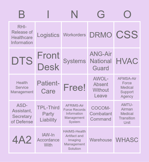 4A/MSC Appreciation Week Bingo Card