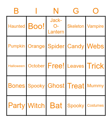 Fall Bingo Card