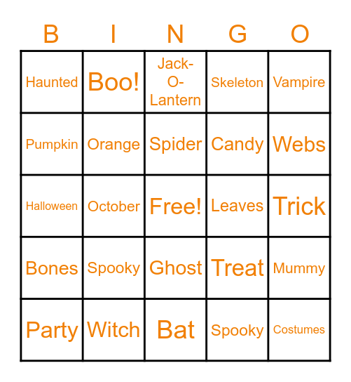 Fall Bingo Card
