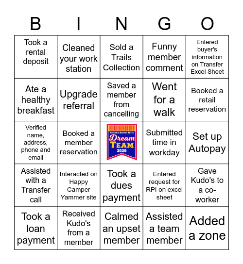 Dream Team 2020 Bingo Card