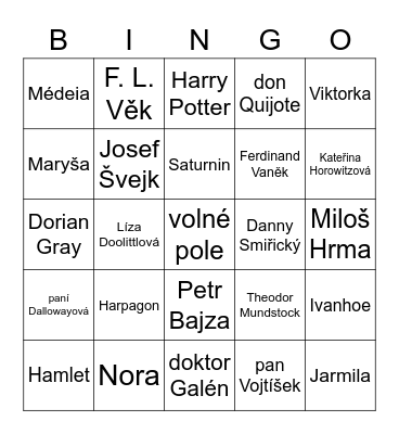 Literární warm-up aktivita Bingo Card