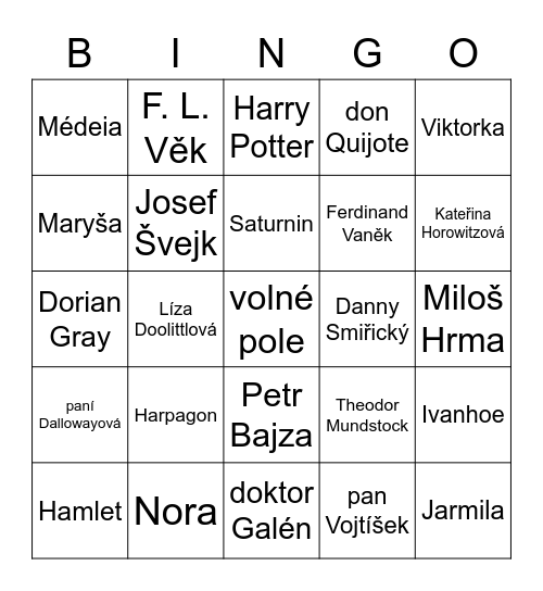 Literární warm-up aktivita Bingo Card