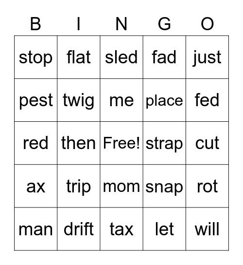 Second Spelling 2 Bingo Card