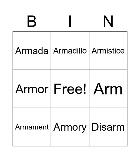 6th grade Week 5 Vocab Bingo Card