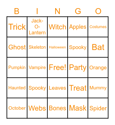 Fall Bingo Card