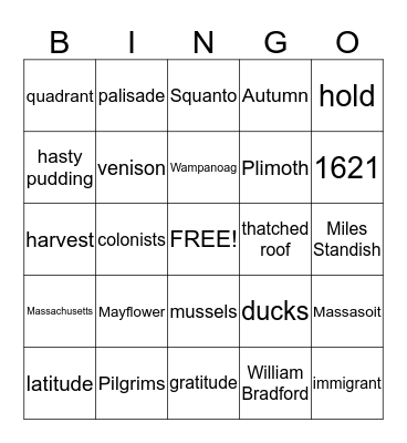 First Thanksgiving Vocab Bingo Card