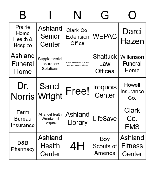 AHC Health Fair Bingo Card