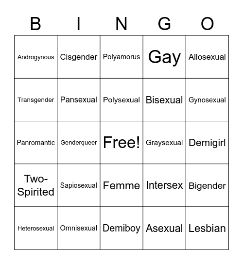 Queer Bingo Card