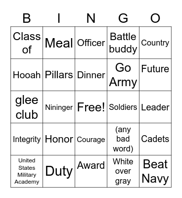 Hooah Bingo Card