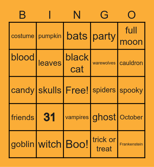 Halloween Bingo Card