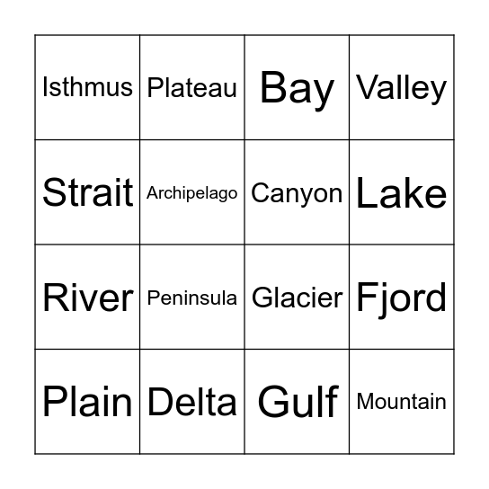 Landforms Bingo Card