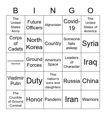 Boredom Bingo Card