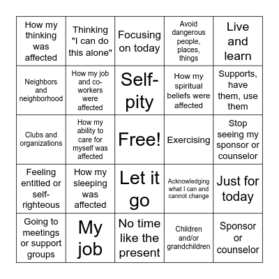 Recovery BINGO Card