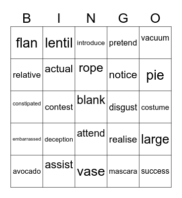 False Friends Bingo Card