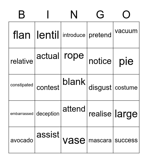 False Friends Bingo Card