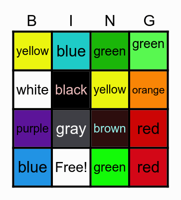 Color Bingo! Bingo Card