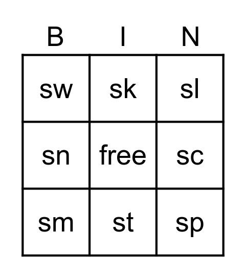 S Blends Bingo Card