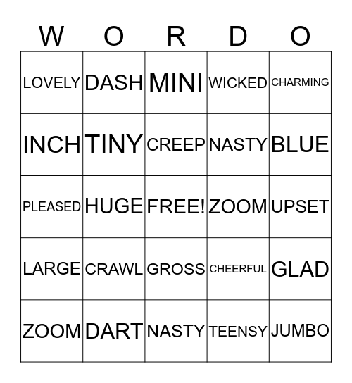 TIER 2 WORDS Bingo Card