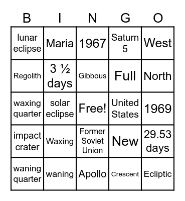 Moon unit review Bingo Card