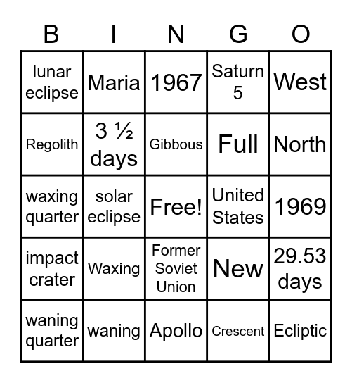 Moon unit review Bingo Card