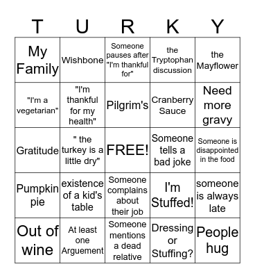 Family Thanksgiving  Bingo Card
