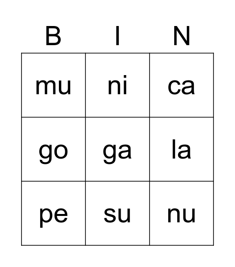 BINGO DE SILABAS Bingo Card